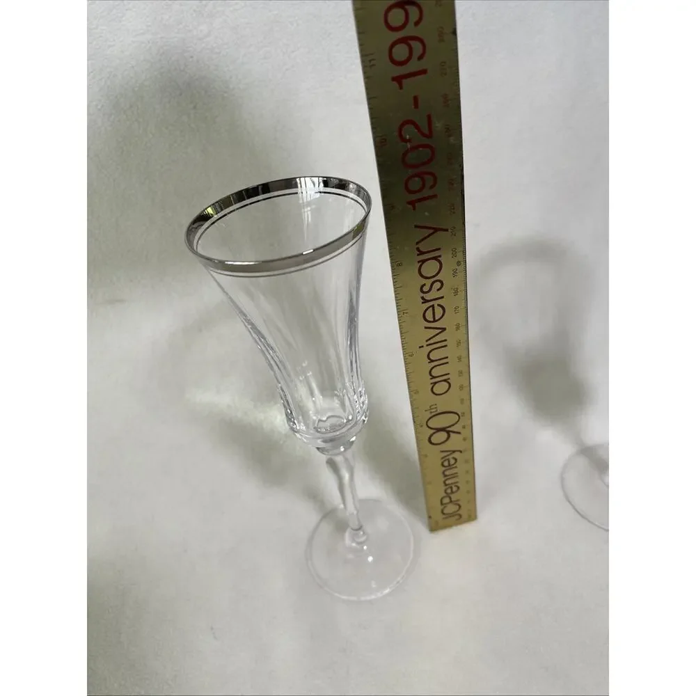 Gorham Crystal Grand Manor Platinum Champagne Flutes X 2